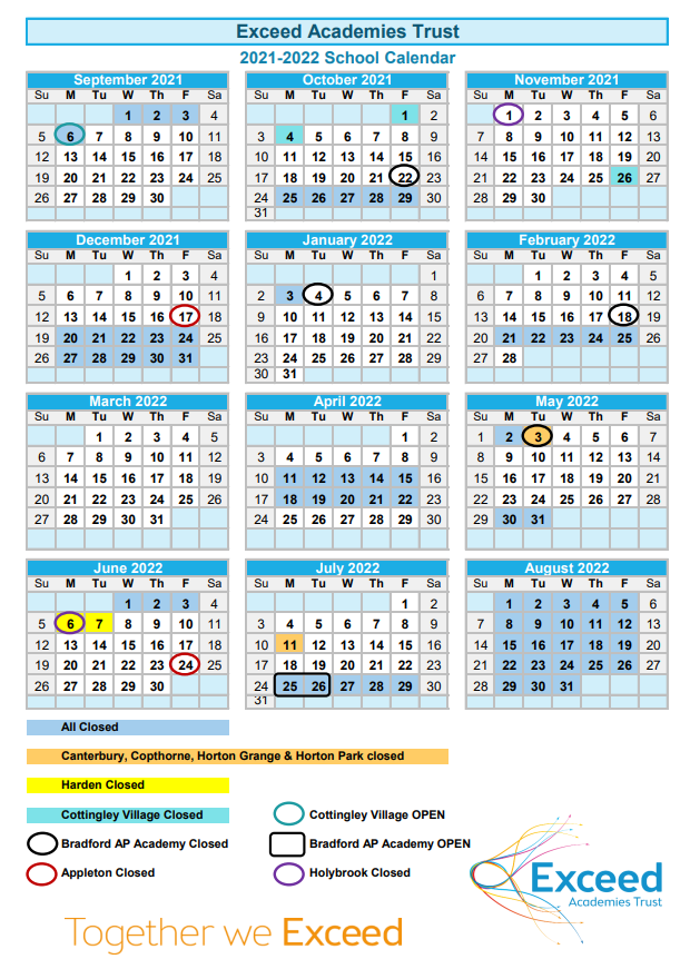 Exceed Academies Trust School Holiday Dates